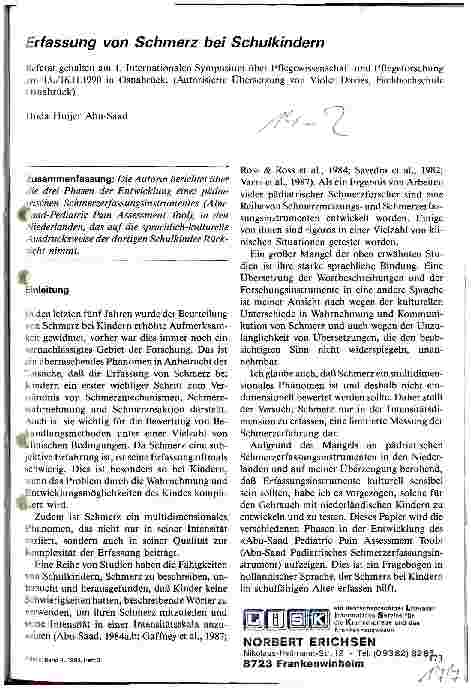 Vorschauseite 1: Erfassung von Schmerz bei Schulkindern