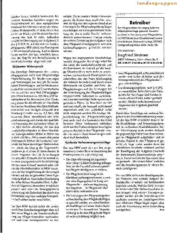 Vorschauseite 2: Impulse für den stationären Altenhilfebereich Zur Bedarfsplanung und künftigen Investitionsförderung in NRW