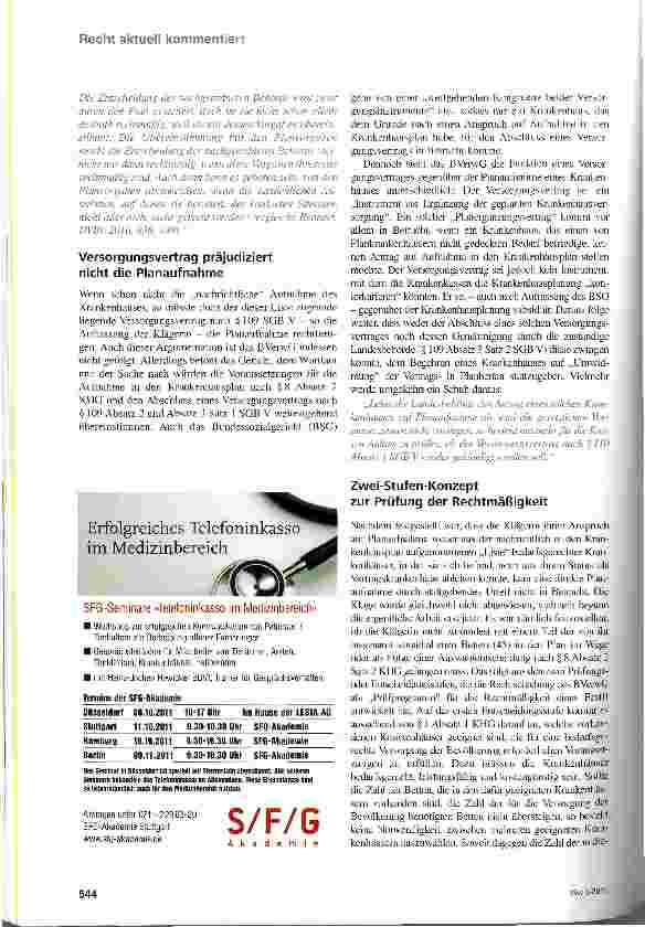 Vorschauseite 3: Verhältnis von Krankenhausplan, Versorgungsvertrag und Planaufnahme höchstrichterlich geklärt