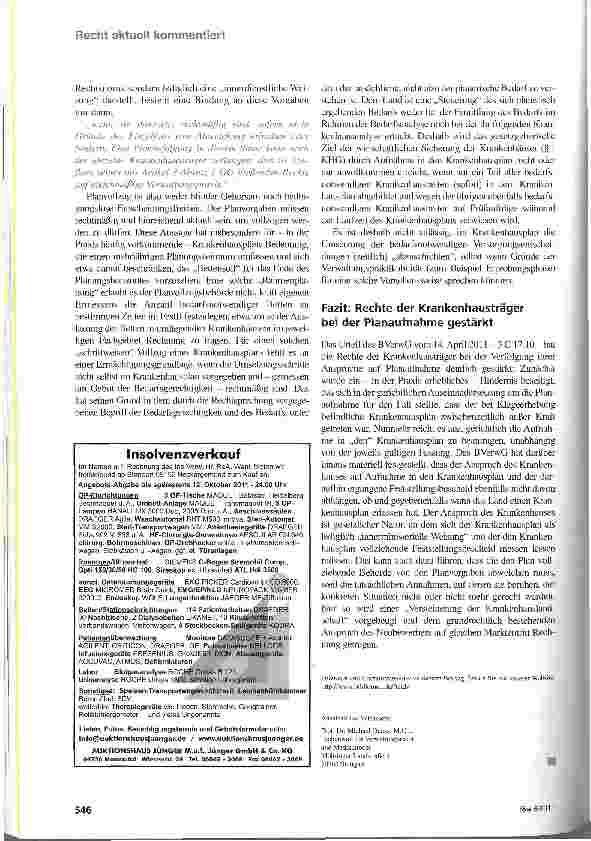Vorschauseite 5: Verhältnis von Krankenhausplan, Versorgungsvertrag und Planaufnahme höchstrichterlich geklärt