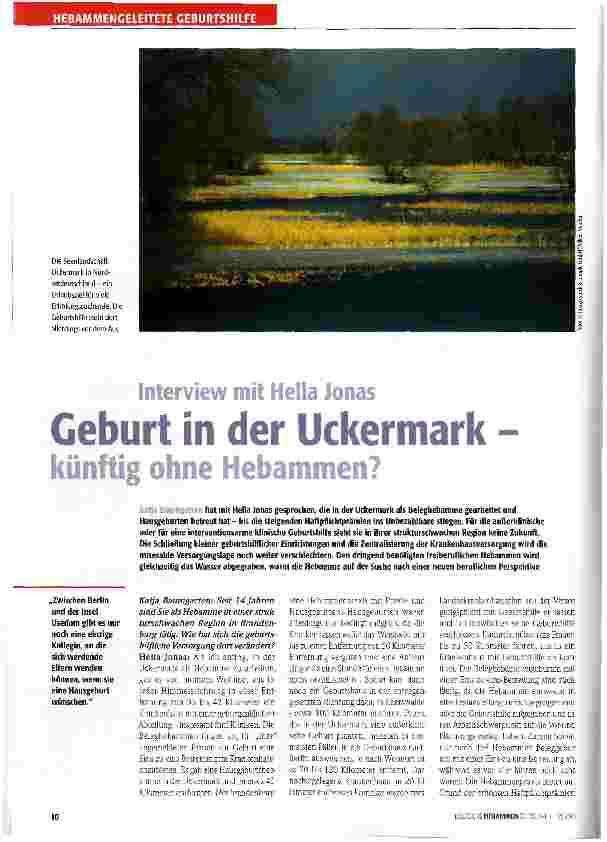 Vorschauseite 1: Geburt in der Uckermark - künftig ohne Hebammen?