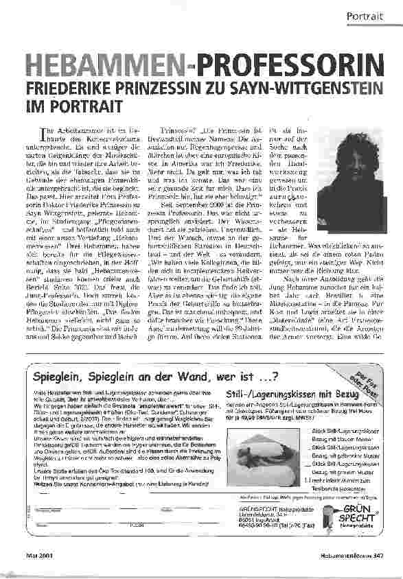 Vorschauseite 1: HEBAMMEN-PROFESSORINFRIEDERIKE PRINZESSIN ZU SAYN-WITTGENSTEIN IM PORTRAIT