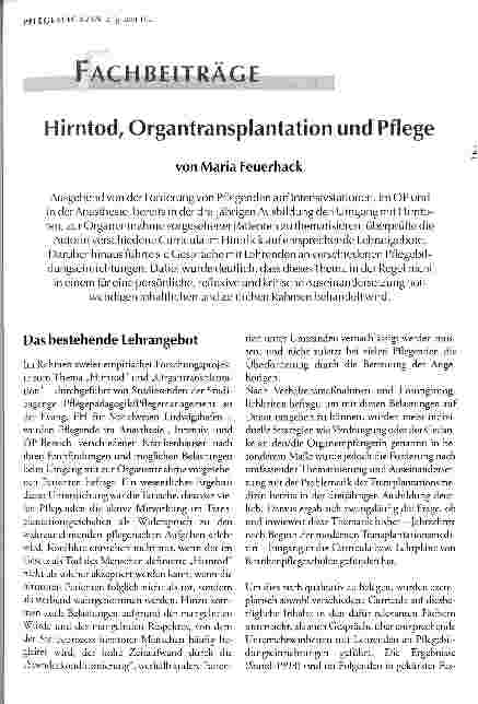 Vorschauseite 1: Hirntod, Organtransplantation und Pflege