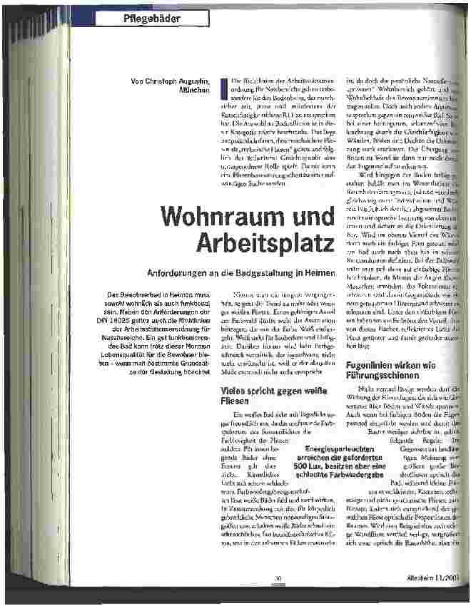Vorschauseite 1: Wohnraum und Arbeitsplatz Anforderungen an die Badgestaltung in Heimen