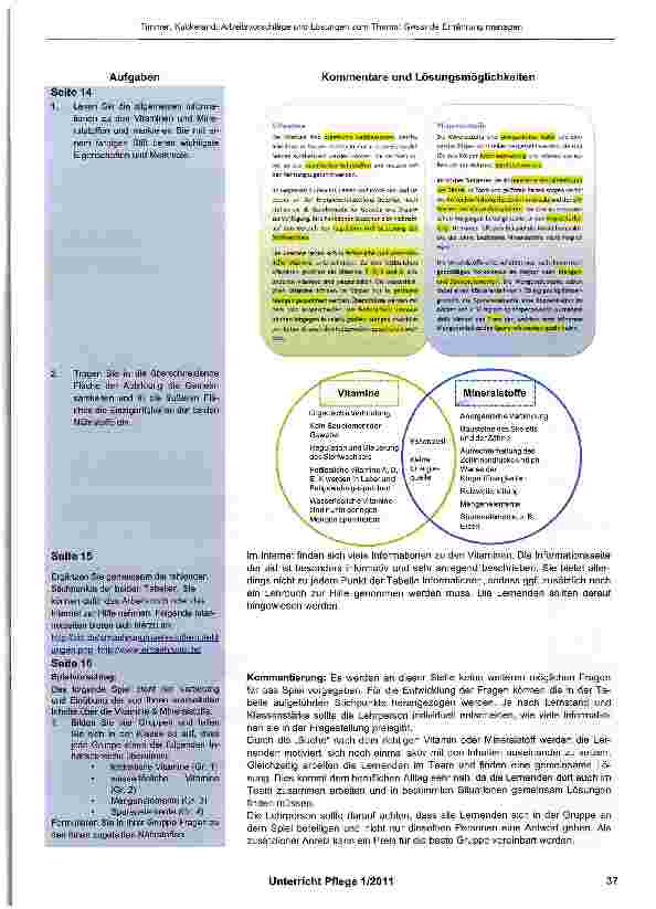 Vorschauseite 6: Arbeitsvorschläge und Lösungen zum Thema:Gesunde Ernährung managen
