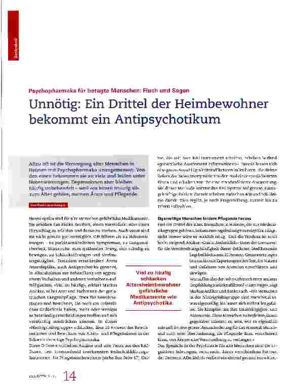 Vorschauseite 1: Unnötig: Ein Drittel der Heimbewohner bekommt ein Antipsychotikum