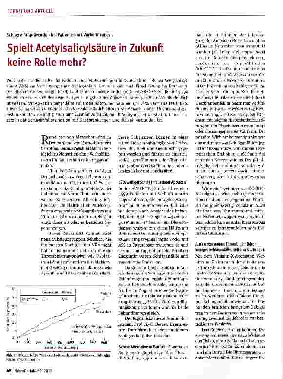 Vorschauseite 1: Schlaganfallprävention bei Patienten mitVorhofflimmernSpielt Acetylsalicylsäure in Zukunft keine Rolle mehr?