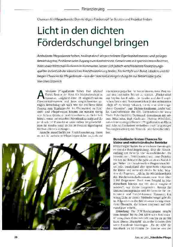 Vorschauseite 1: Chancen für Pflegedienste: Den richtigen Fördertopf für Betrieb und Projekte findenLicht in den dichten Förderdschungel bringen