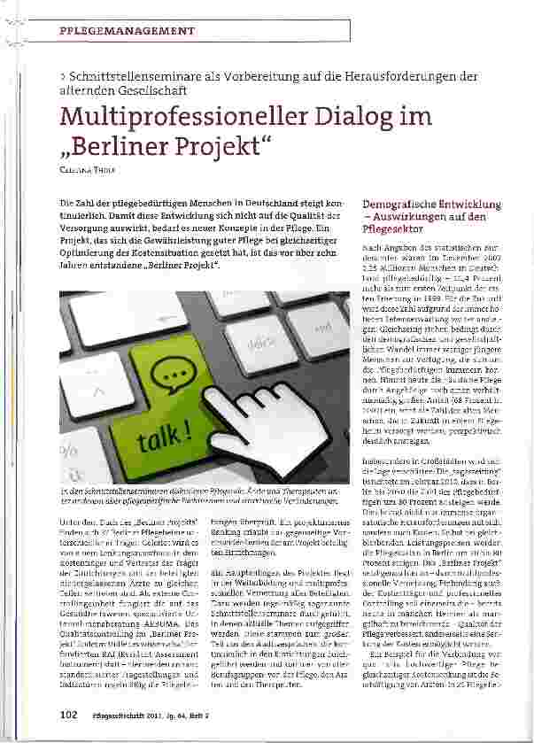 Vorschauseite 1: Schnittstellenseminare als Vorbereitung auf die Herausforderungen der alternden GesellschaftMultiprofessioneller Dialog im „Berliner Projekt