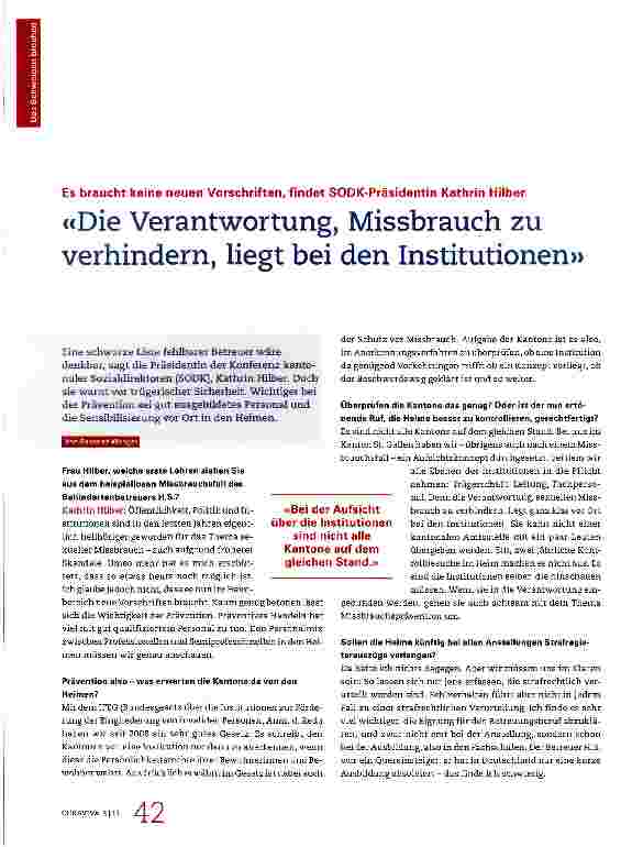 Vorschauseite 1: «Die Verantwortung, Missbrauch zu verhindern, liegt bei den Institutionen»