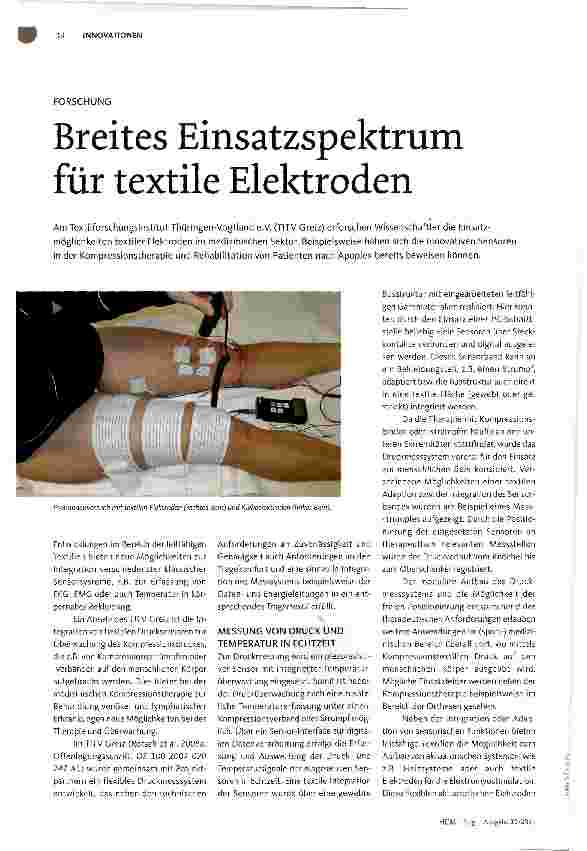 Vorschauseite 1: Breites Einsatzspektrum für textile Elektroden