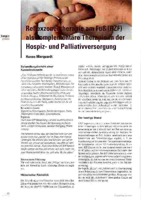 Vorschauseite 1: Reflexzonentherapie am Fuf (RZF) als komplementäre Therapie in der Hospizund Palliativversorgung