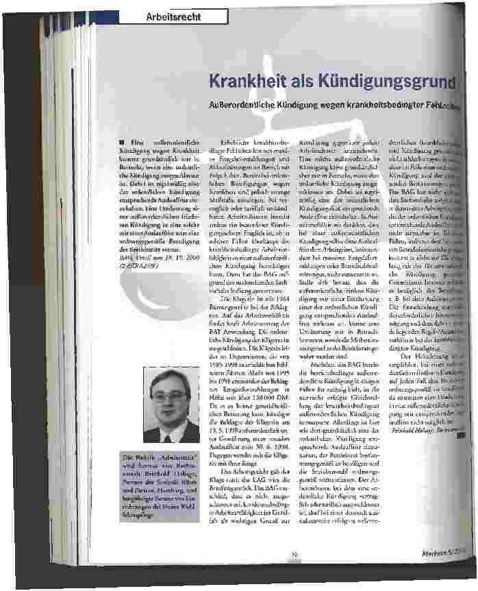 Vorschauseite 1: Krankheit als Kündigungsgrund Außerordentliche Kündigung wegen krankheitsbedingter Fehlzeiten