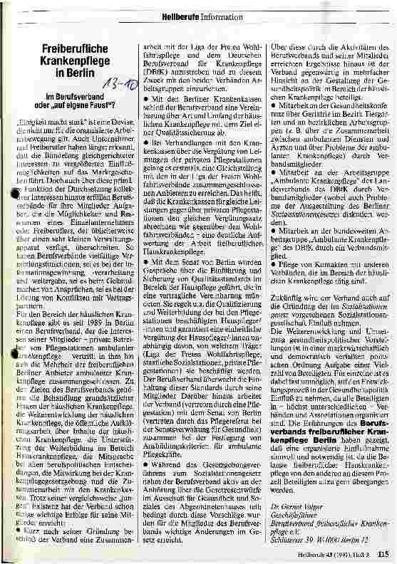 Vorschauseite 1: Freiberufliche Krankenpflege in Berlin Im Berufsverband oder auf eigene Faust
