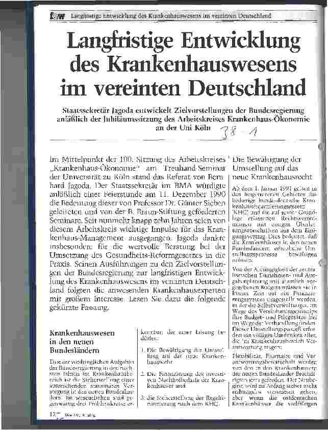 Vorschauseite 1: Langfristige Entwicklung des Krankenhauswesens im vereinten Deutschland