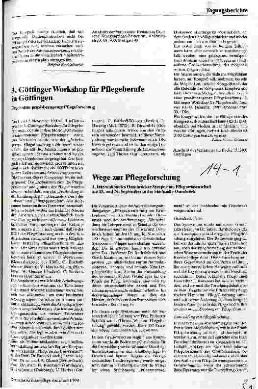 Vorschauseite 1: Wege zur Pflegeforschung - 1. Internationales Osnabrücker Symposium Pflegewissenschaft am 15.-16. September