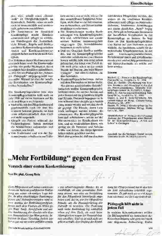 Vorschauseite 1: Mehr Fortbildung gegen den Frust - Versuch einer ersten Konkretisierung