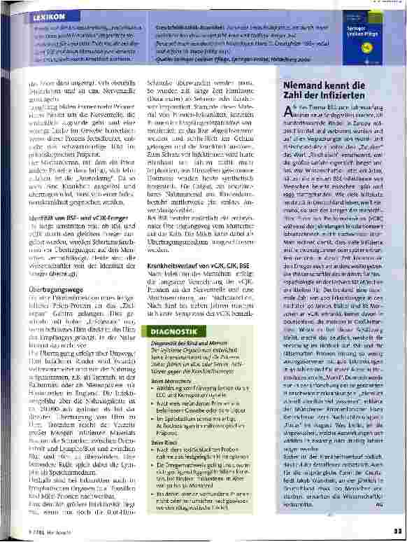 Vorschauseite 2: BSE - gibt es Risiken für die Pflege?