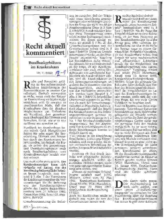 Vorschauseite 1: Rundfunkgebühren im Krankenhaus