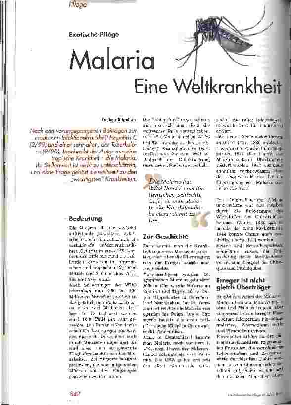 Vorschauseite 1: Malaria - eine Weltkrankheit Exotische Pflege