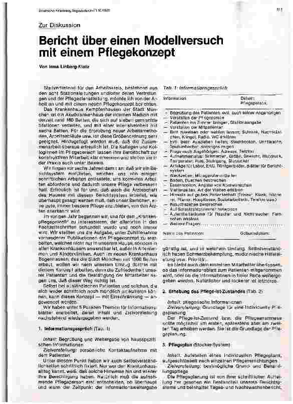 Vorschauseite 1: Bericht über einen Modellversuch mit einer Pflegekonzeption