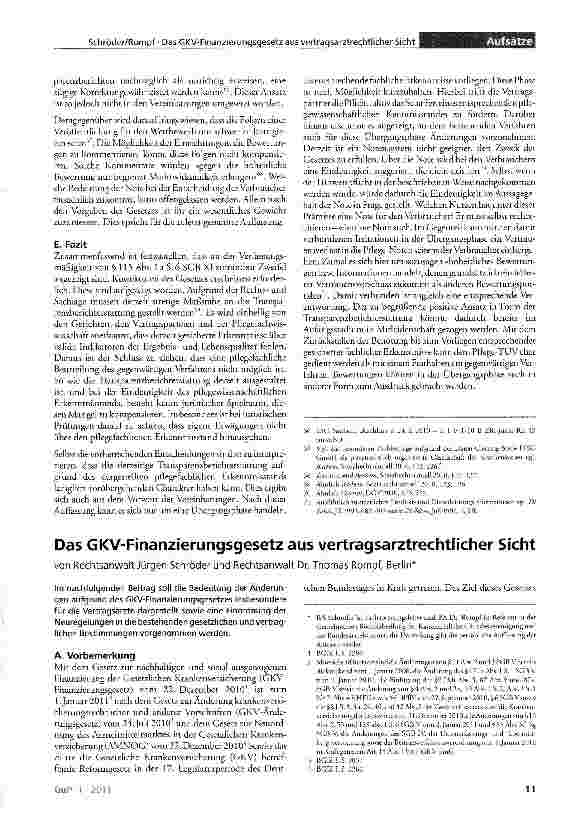 Vorschauseite 1: Das GKV-Finanzierungsgesetz aus vertragsarztrechtlicher Sicht