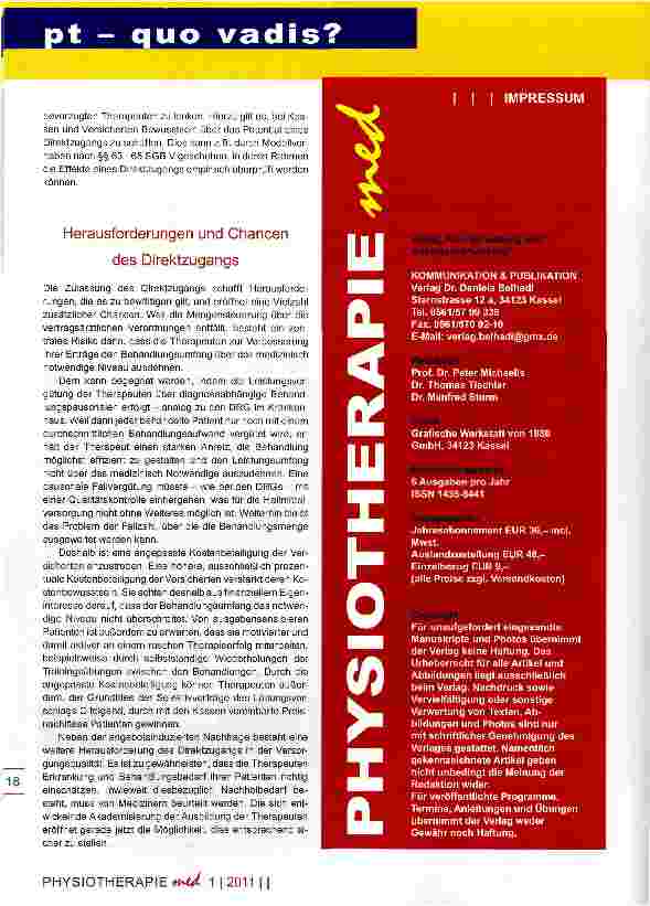 Vorschauseite 4: Neuordnung der Heilmittelversorgung durch DirektzugangTeil II: Auswirkungen auf die Physiotherapie