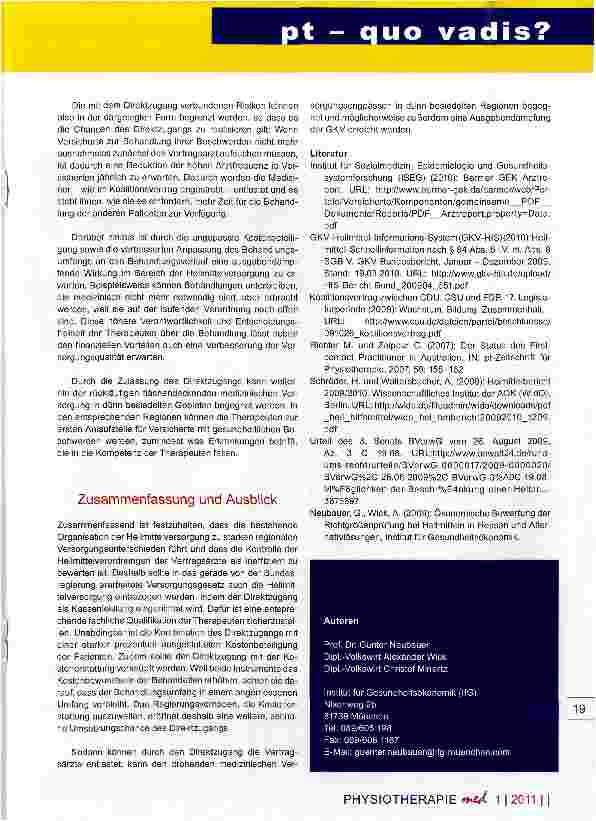 Vorschauseite 5: Neuordnung der Heilmittelversorgung durch DirektzugangTeil II: Auswirkungen auf die Physiotherapie