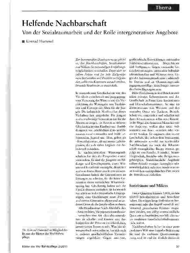 Vorschauseite 1: Helfende NachbarschaftVon der Sozialraumarbeit und der Rolle intergenerativer Angebote