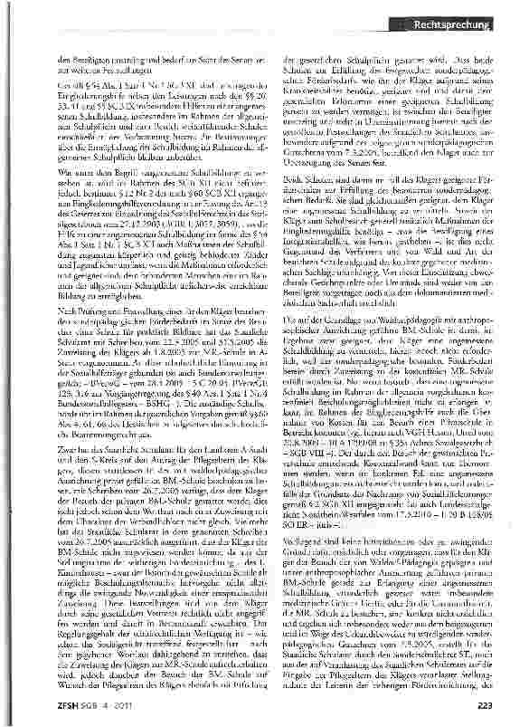 Vorschauseite 3: Bindung des Sozialhilfeträgers an schulrechtliche Einstufung; Hilfe zur angemessenen Schulbildung; sonderpädagogischer Förderbedarf; Übernahme von Schulgeld für private Förderschu…