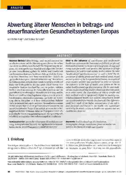 Vorschauseite 1: Abwertung älterer Menschen in beitragsund steuerfinanzierten Gesundheitssystemen Europas