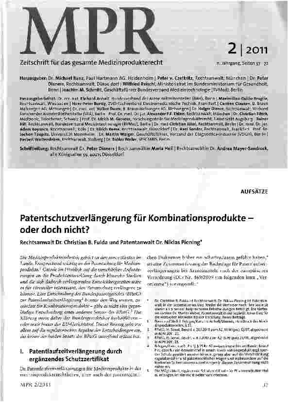Vorschauseite 1: Patentschutzverlängerung für Kombinationsprodukte -oder doch nicht?