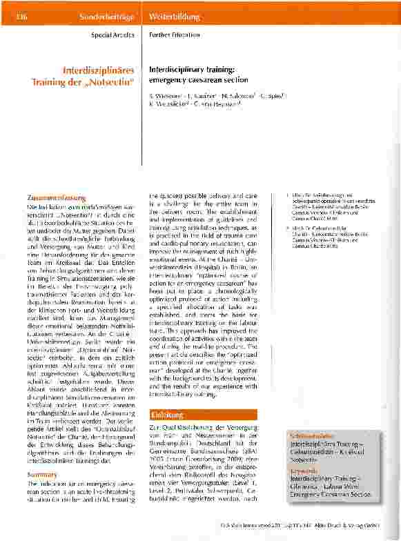 Vorschauseite 1: Interdisziplinäres Training der „Notsectio