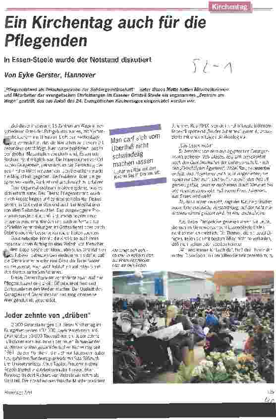Vorschauseite 1: Ein Kirchentag auch für die Pflegenden In Essen-Steele wurde der Notstand diskutiert
