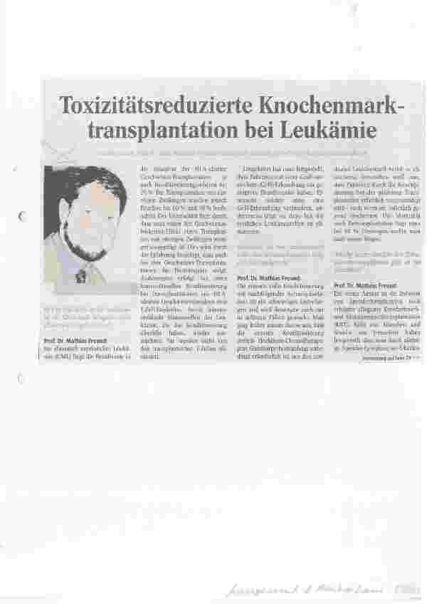 Vorschauseite 1: Toxizitätsreduzierte Knochenmarktransplantation bei Leukämie Intervie mit Prof. Dr. med. Mathias Freund