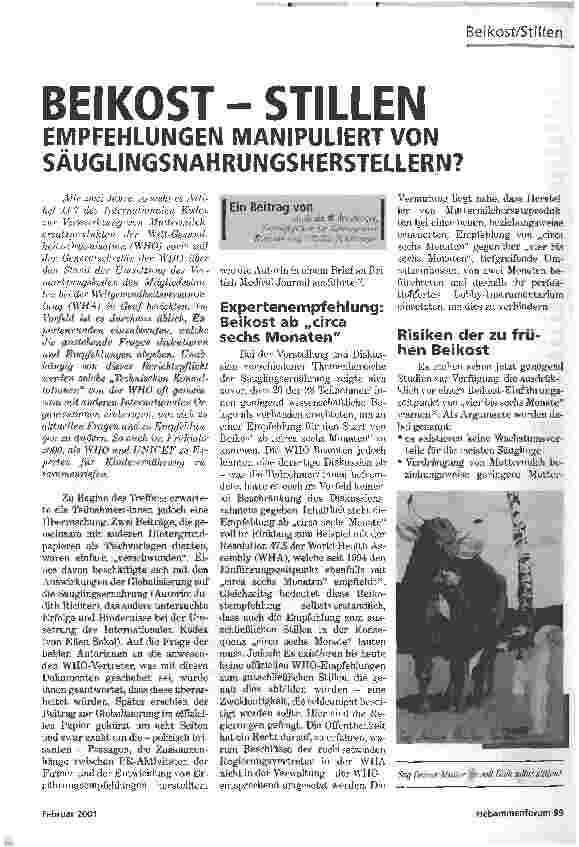 Vorschauseite 1: BEIKOST - STILLENEMPFEHLUNGEN MANIPULIERT VON SÄUGLINGSNAHRUNGSHERSTELLERN?