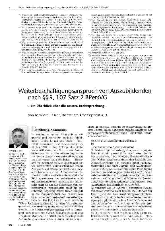 Vorschauseite 1: Weiterbeschäftigungsanspruch von Auszubildenden nach §§9, 107 Satz 2 BPersVG- Ein Überblick über die neuere Rechtsprechung -