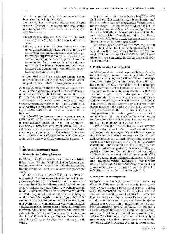 Vorschauseite 2: Weiterbeschäftigungsanspruch von Auszubildenden nach §§9, 107 Satz 2 BPersVG- Ein Überblick über die neuere Rechtsprechung -