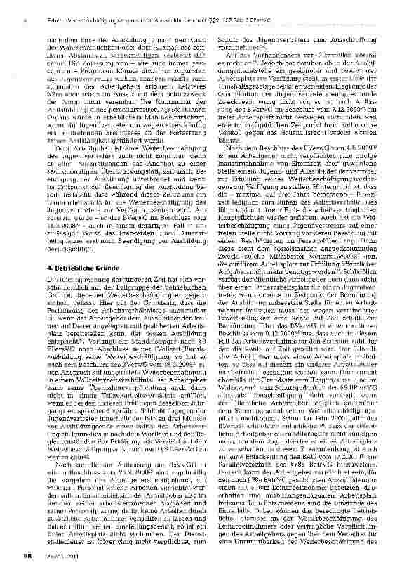 Vorschauseite 3: Weiterbeschäftigungsanspruch von Auszubildenden nach §§9, 107 Satz 2 BPersVG- Ein Überblick über die neuere Rechtsprechung -