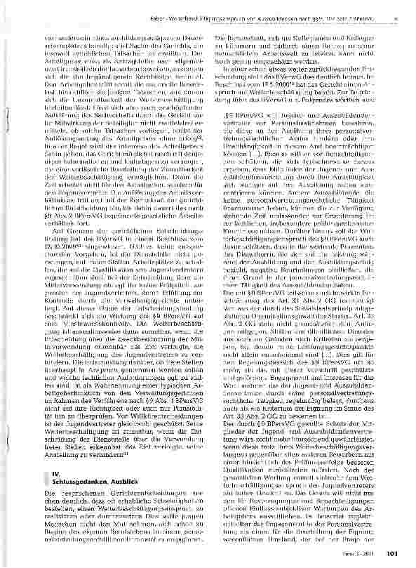 Vorschauseite 6: Weiterbeschäftigungsanspruch von Auszubildenden nach §§9, 107 Satz 2 BPersVG- Ein Überblick über die neuere Rechtsprechung -