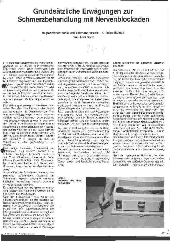 Vorschauseite 1: Grundsätzliche Erwägungen zur Schmerzbehandlung mit Nervenblockaden