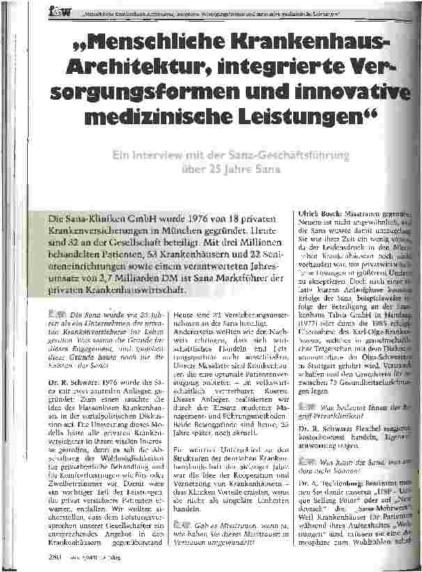 Vorschauseite 1: Menschliche Krankenhaus-Architektur, integrierte Versorgungsformen und innovative medizinische Leistungen