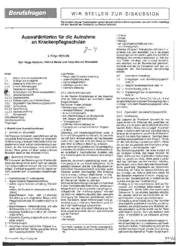 Vorschauseite 1: Auswahlkriterien für die Aufnahme an Krankenpflegeschulen