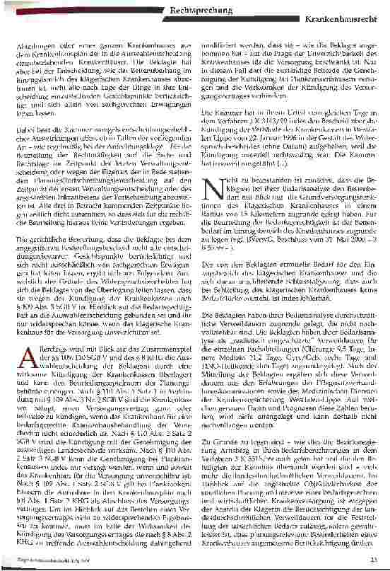 Vorschauseite 3: Zur Kündigung von Plankrankenhäusern auf der Grundlage § 110 SGB V