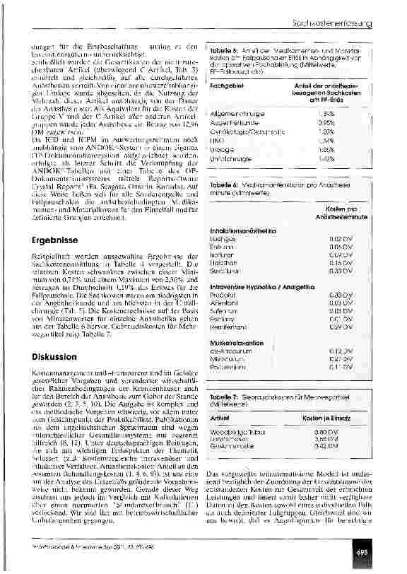 Vorschauseite 5: Sachkostenermittlung für Anästhesieleistungen mit Hilfe eines belegleserfähigen Anästhesieprotokolls