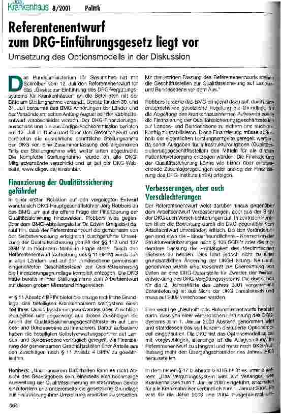 Vorschauseite 1: Referentenentwurf zum DRG-Einführungsgesetz liegt vor