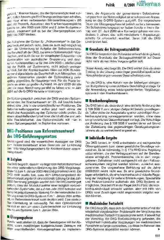 Vorschauseite 2: Referentenentwurf zum DRG-Einführungsgesetz liegt vor