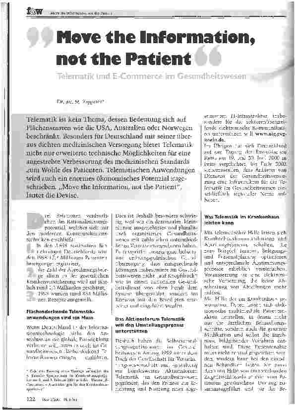 Vorschauseite 1: Move the Information, not the Patient Telematik und E-Commerce im Gesundheitswesen
