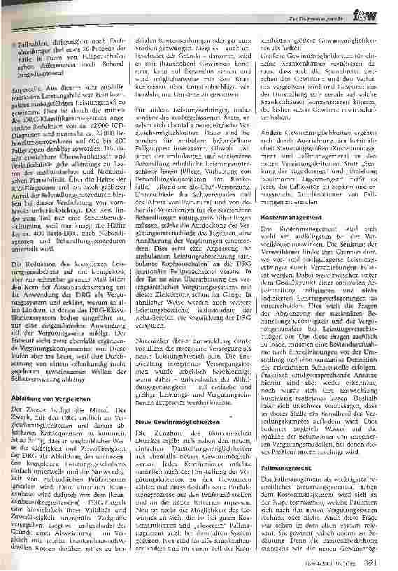 Vorschauseite 2: Kritische Würdigung und Auswirkungen des geplanten DRG-Systems Zur Diskussion gestellt