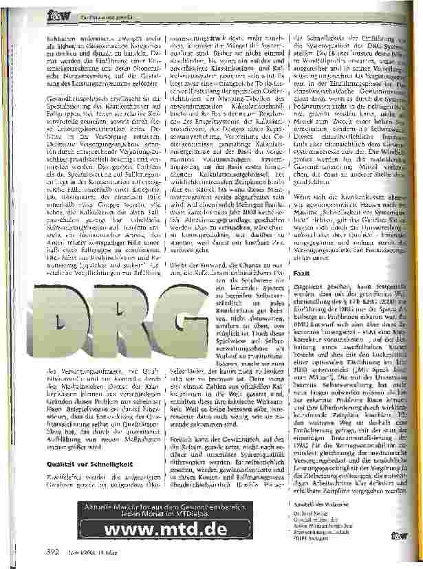 Vorschauseite 3: Kritische Würdigung und Auswirkungen des geplanten DRG-Systems Zur Diskussion gestellt
